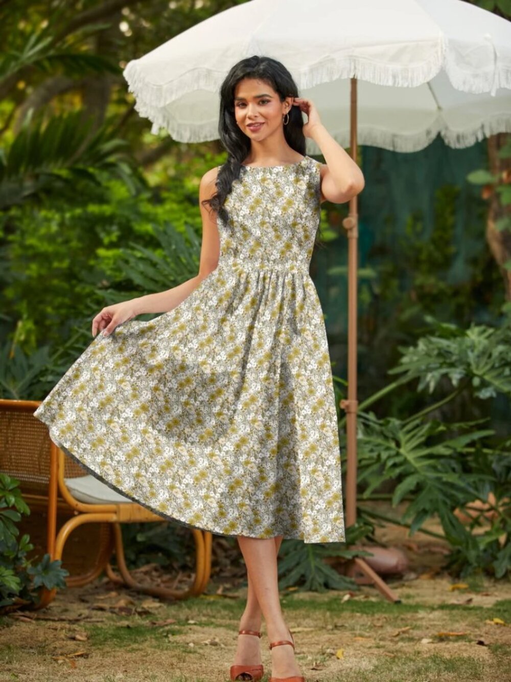 Retrolicious Mustard Floral Midi Dress Size 1X Like New